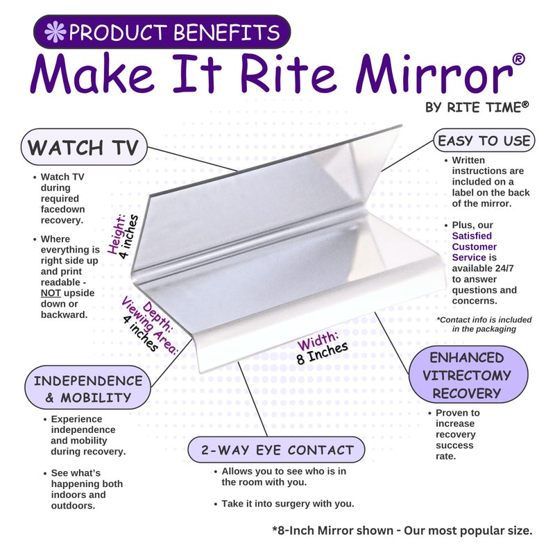 Make It Rite Mirror 8" Wide 2-Way Make It Rite Mirror for Face Down Vitrectomy Eyesight and Proning Lung Recovery | Easy to Watch TV During Face Down Recovery - Image 5